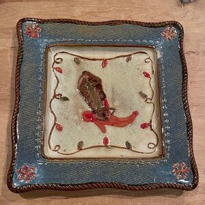 Handcrafted Ceramic Square Plate with Western Boot Design Home Decor